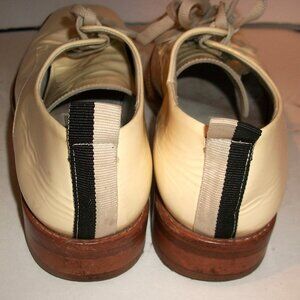 Miista London Cream Patent Lace-Up Flats w Striped Grosgrain 8M (379USD)